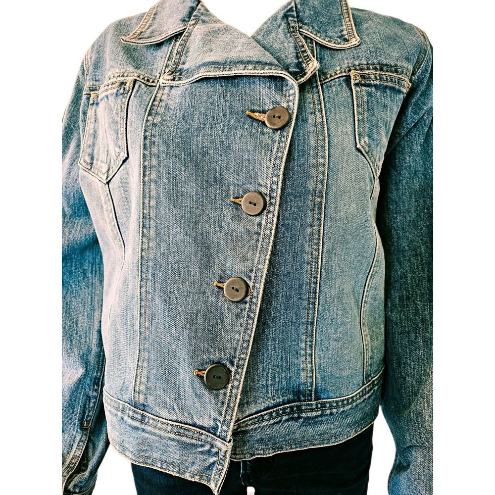ISDA & CO Women's Blue Denim Jacket Collared Button Pockets Size M